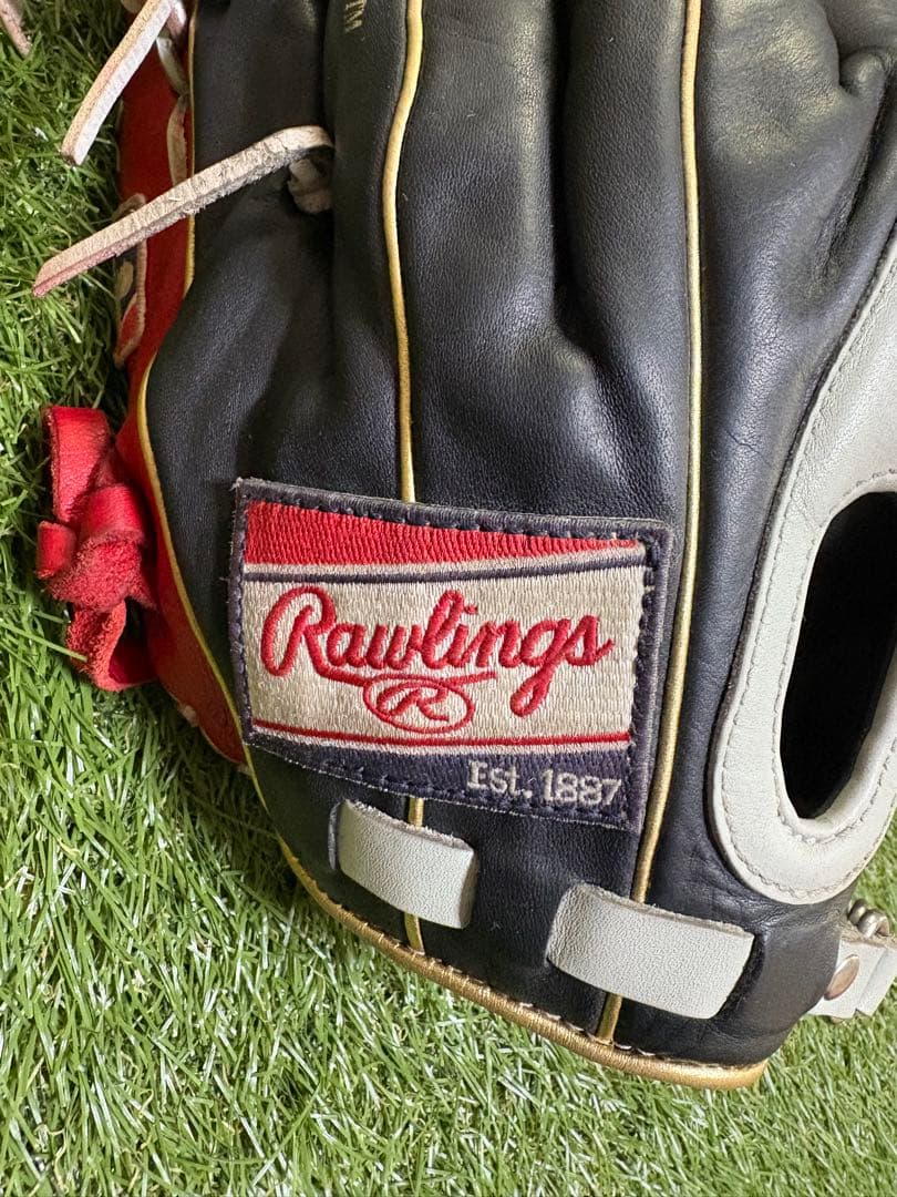 Rawlingsローリングス軟式野球グローブ外野手用　黒/赤
