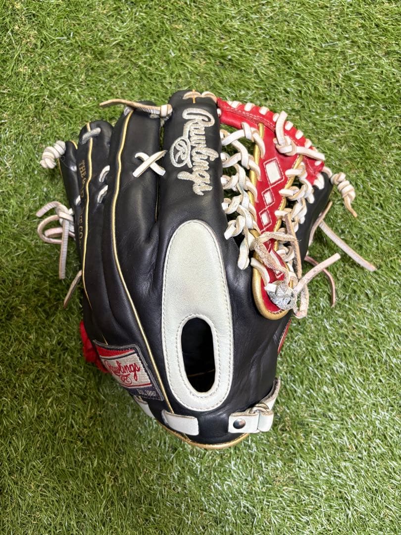 Rawlingsローリングス軟式野球グローブ外野手用　黒/赤