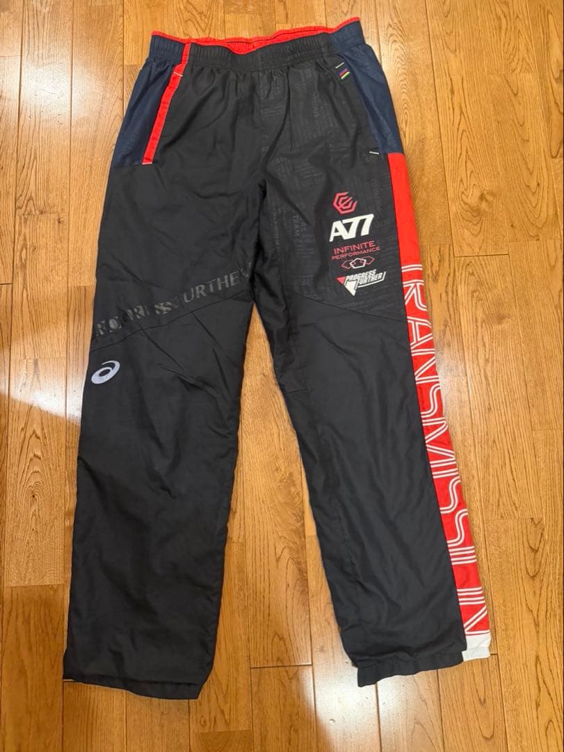 asics A77 AVi XAW720 ジャージ上下セット XL 黒/赤