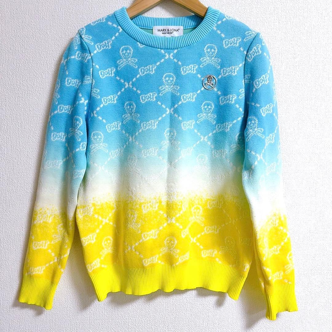 MARK & LONA✨グラデーションニット　スカル総柄　ニット　薄手　38