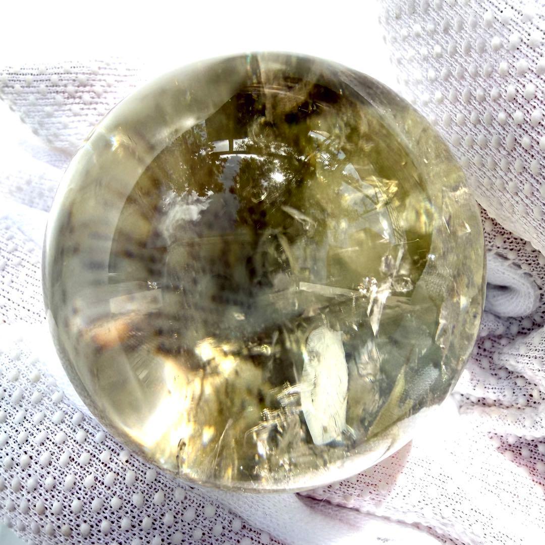 虹入り レインボー シトリン 黄水晶 丸玉 スフィア 42.1mm