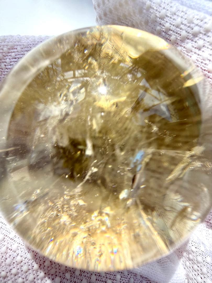 虹入り レインボー シトリン 黄水晶 丸玉 スフィア 42.1mm