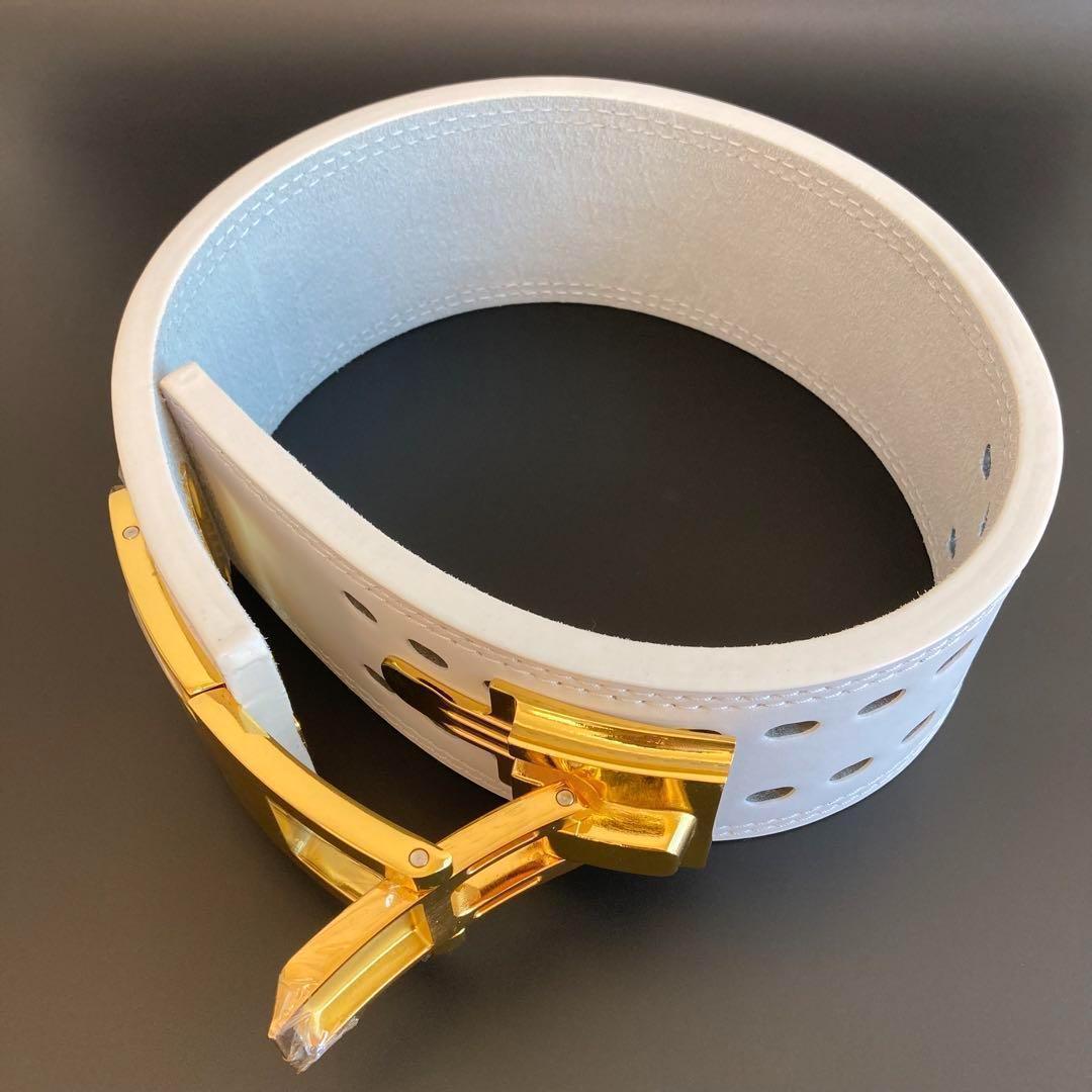 新品 パワーベルト レバーアクション Lサイズ ワンタッチ可変式　白×ゴールド