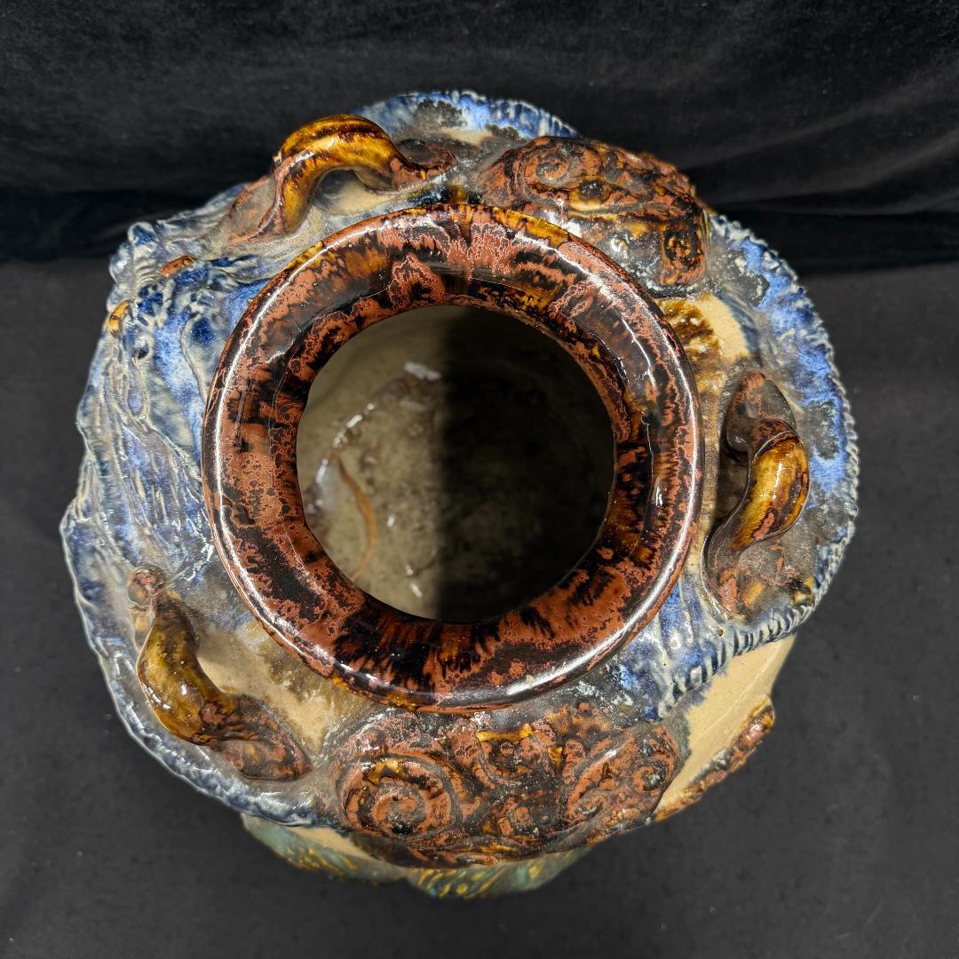 やちむん 琉球龍瓶　古い琉球 花瓶　ツボ 33cm