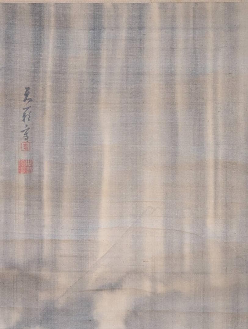 【真作】掛軸　山水図　淡墨の幽趣漂う文人画風作品　静寂の美　水墨山水画　V54