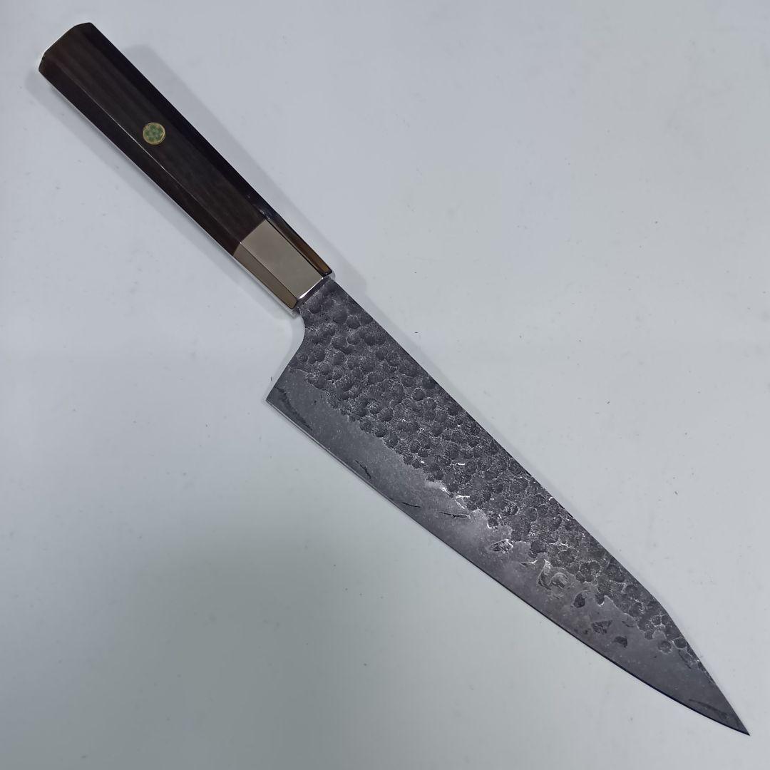 槌目 鍛造 440C 高炭素鋼ステンレス 黒染め 切付 牛刀 21cm黒檀八角柄