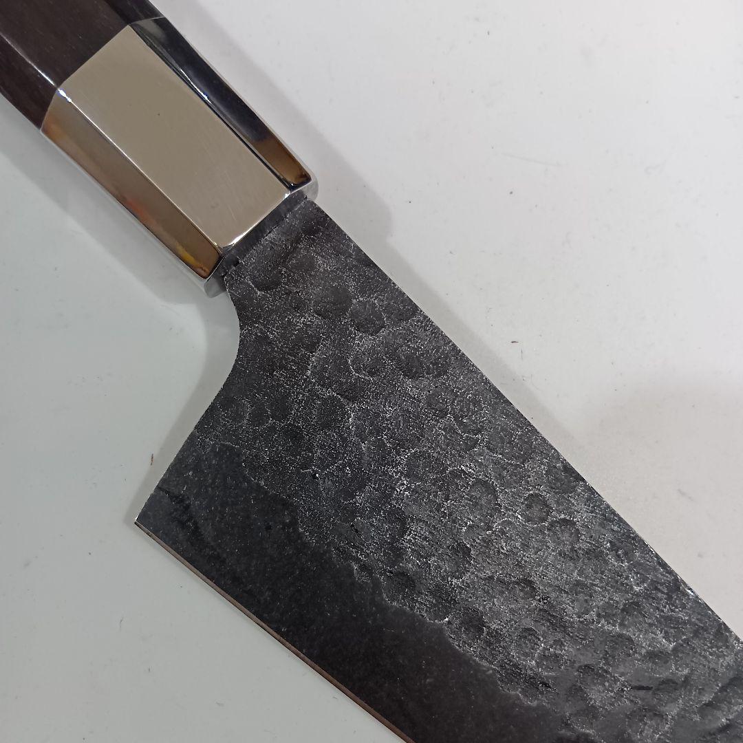 槌目 鍛造 440C 高炭素鋼ステンレス 黒染め 切付 牛刀 21cm黒檀八角柄