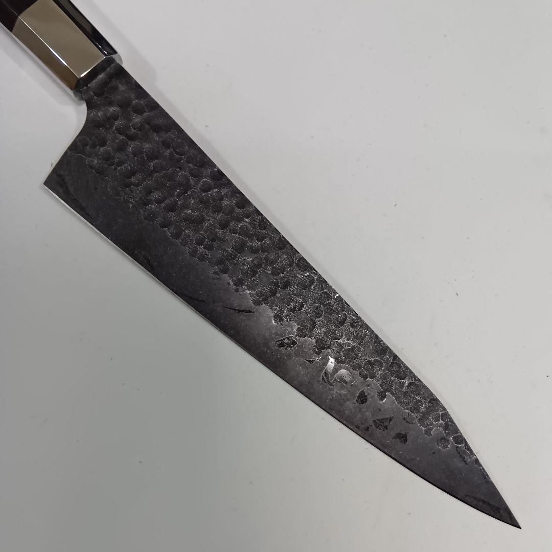 槌目 鍛造 440C 高炭素鋼ステンレス 黒染め 切付 牛刀 21cm黒檀八角柄