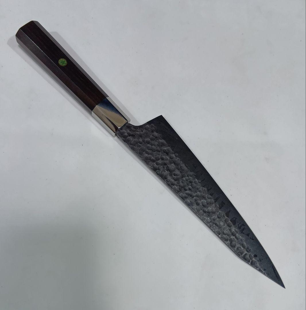槌目 鍛造 440C 高炭素鋼ステンレス 黒染め 切付 牛刀 21cm黒檀八角柄