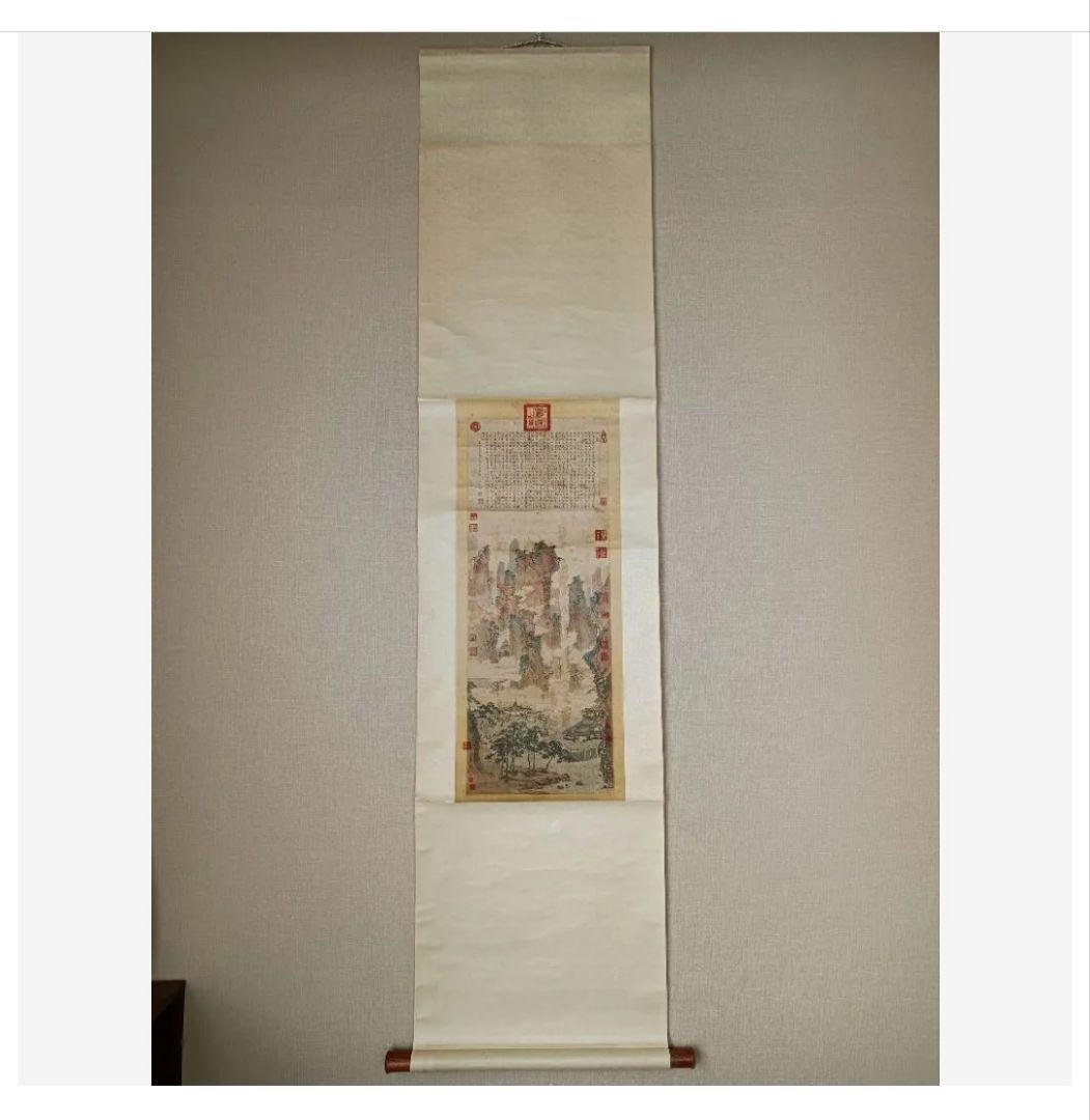 レア 明仇英 仙山樓閣圖 仙山楼閣図 中国掛け軸 美術工芸品