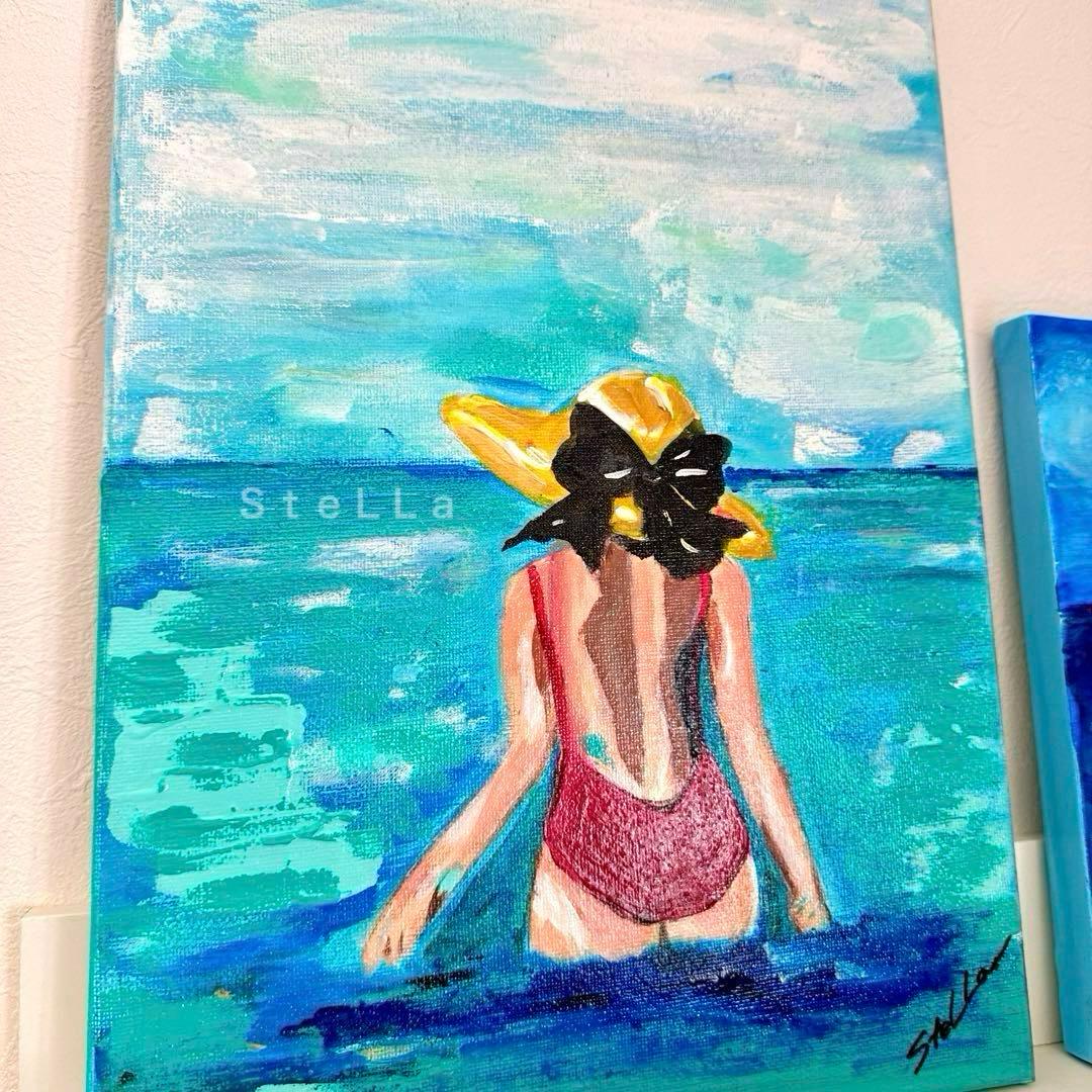 現代アート インテリア　抽象画　アート　北欧アート　人物画　海　空　波　ブルー
