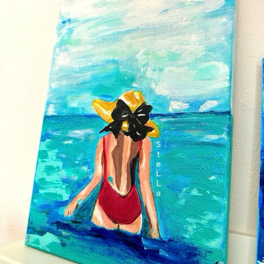 現代アート インテリア　抽象画　アート　北欧アート　人物画　海　空　波　ブルー