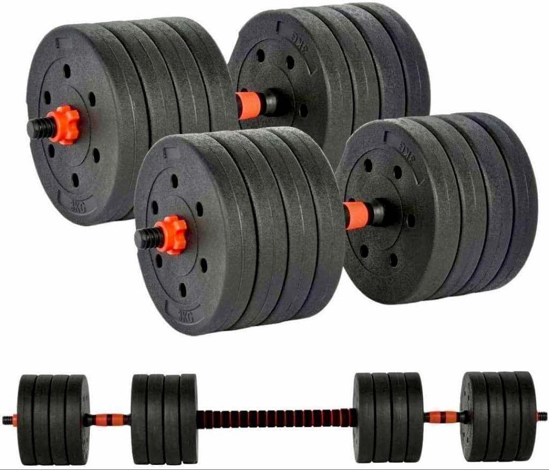 【計50kg】バーベルにもなるダンベル｜25kg×2個セット 可変式プレートA9