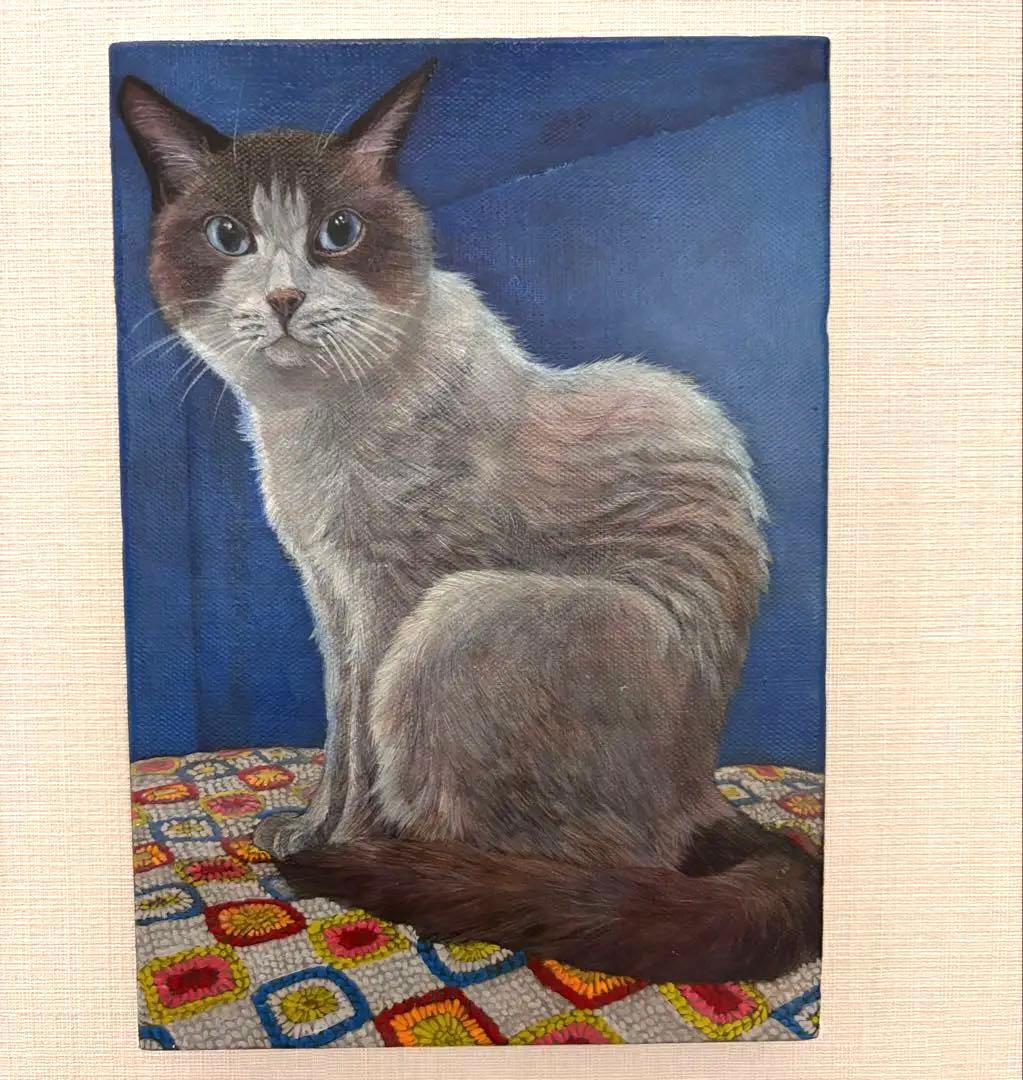 猫の手描き絵画 青い背景