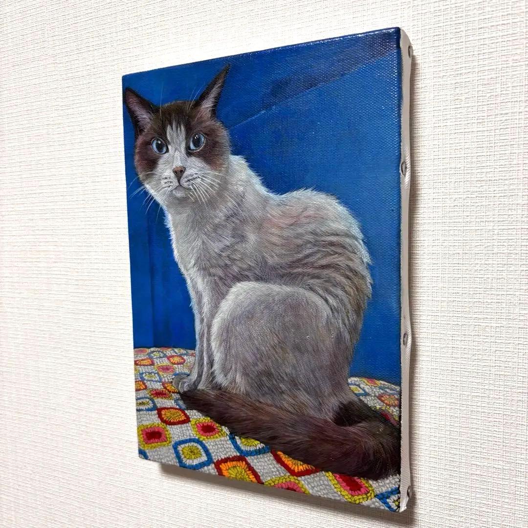 猫の手描き絵画 青い背景