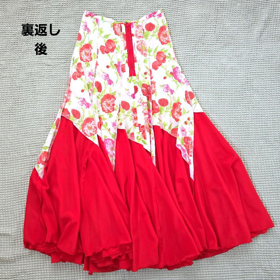 フラメンコファルダ 赤と花柄