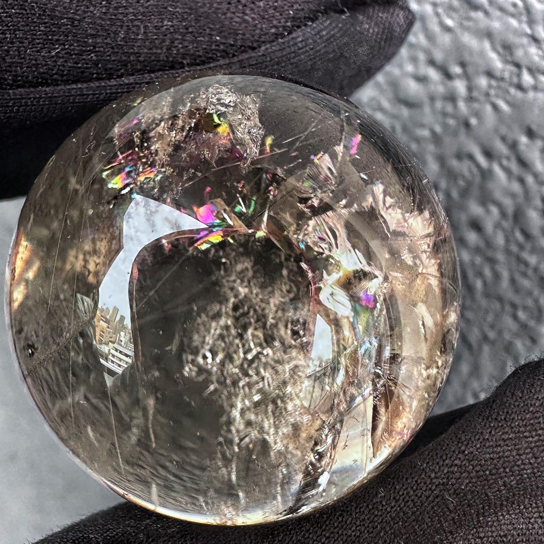 金運最強✴️レインボー☆スモーキーチルクォーツ丸玉パワーストーンスフィアA1252