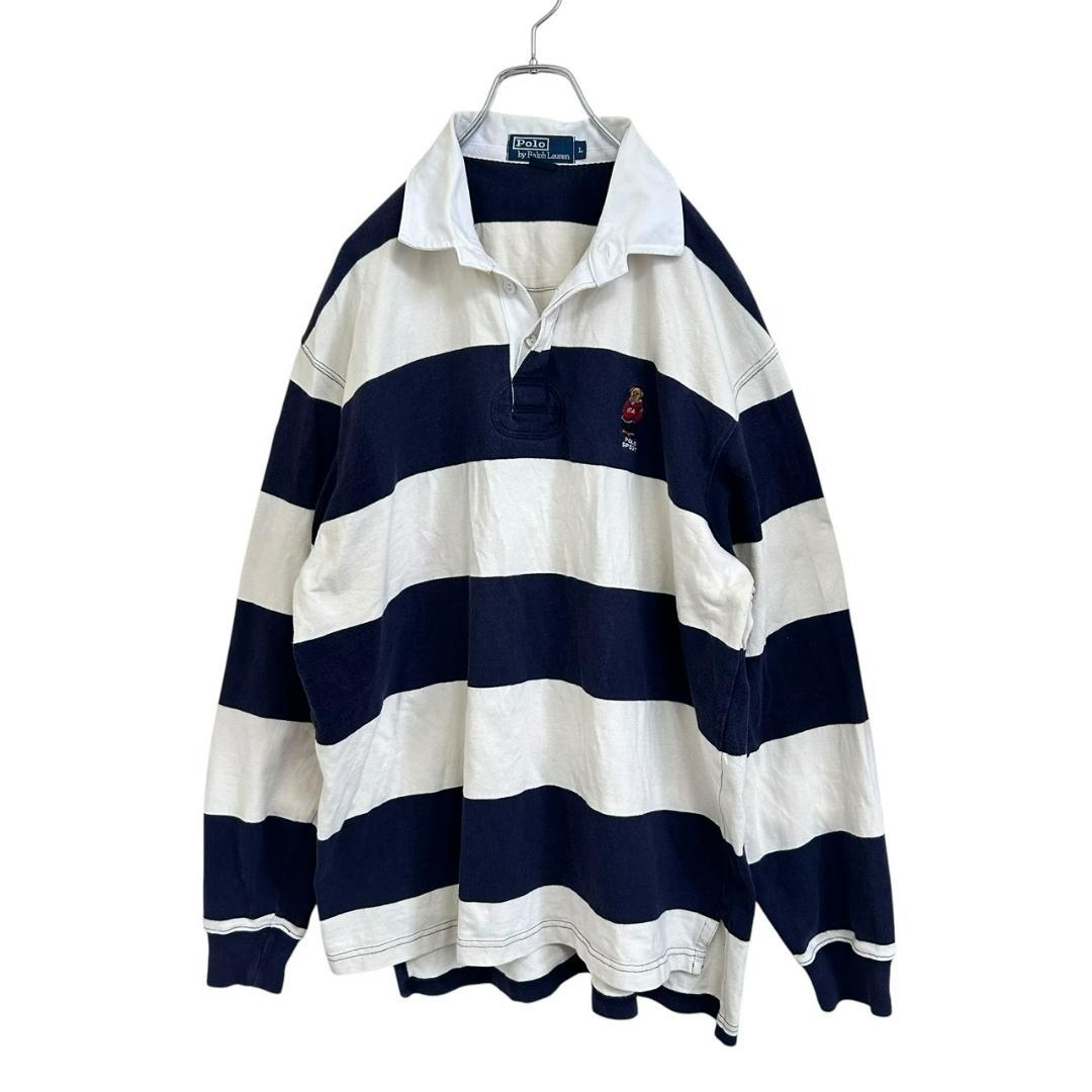 ポロラルフローレン ラガーシャツ ポロベア 90s 紺白 太ボーダー US規格L