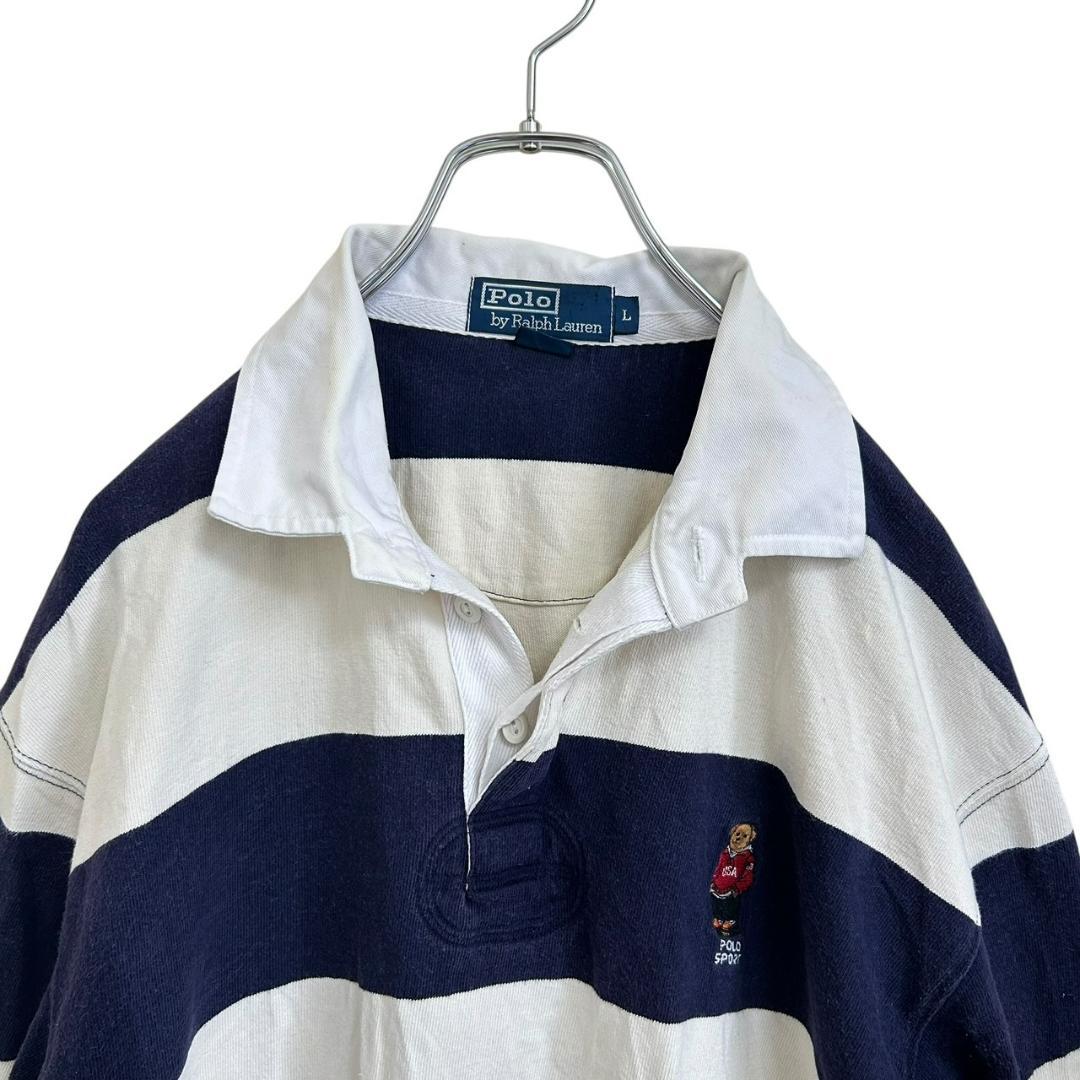 ポロラルフローレン ラガーシャツ ポロベア 90s 紺白 太ボーダー US規格L
