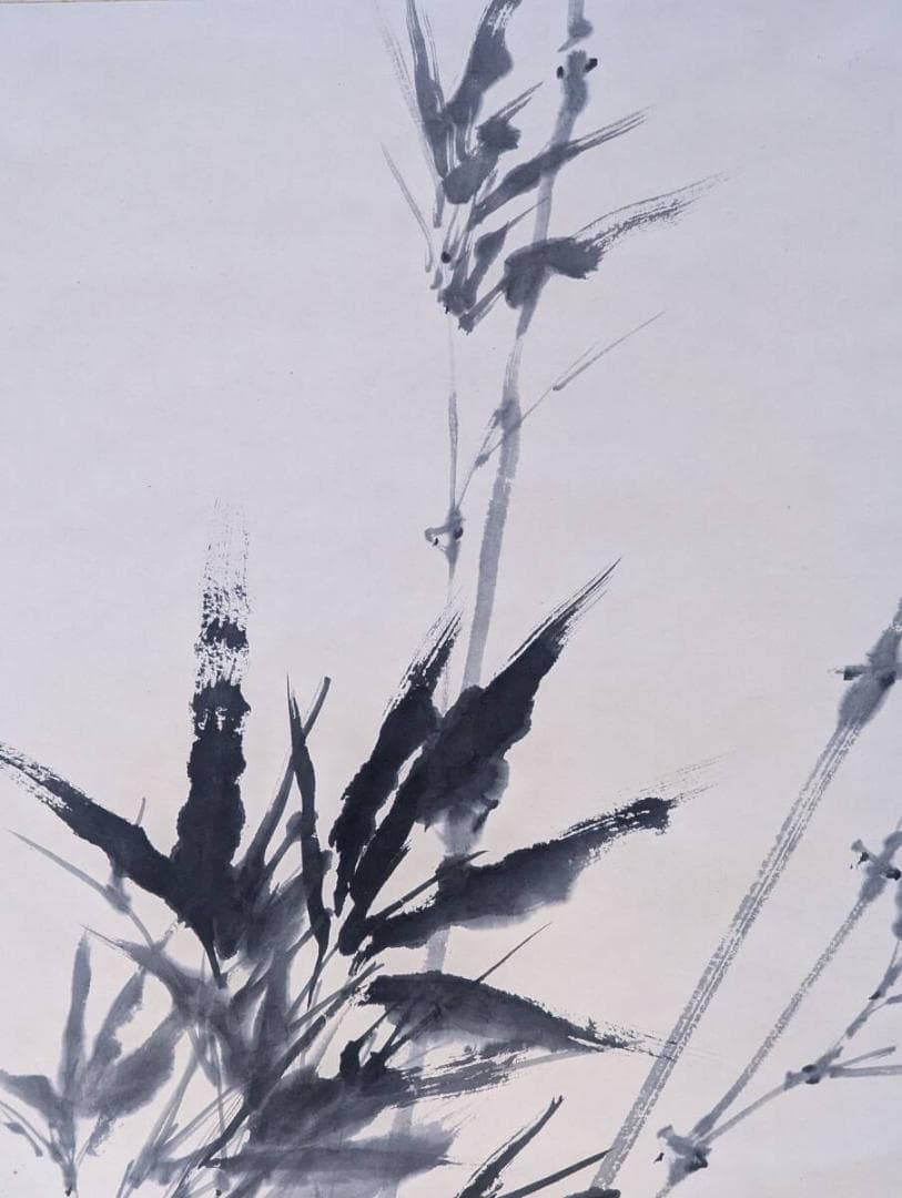 【真作】掛軸　大平華泉　清風洗心　竹の墨彩　清廉な気韻の一幅　合箱入　V14