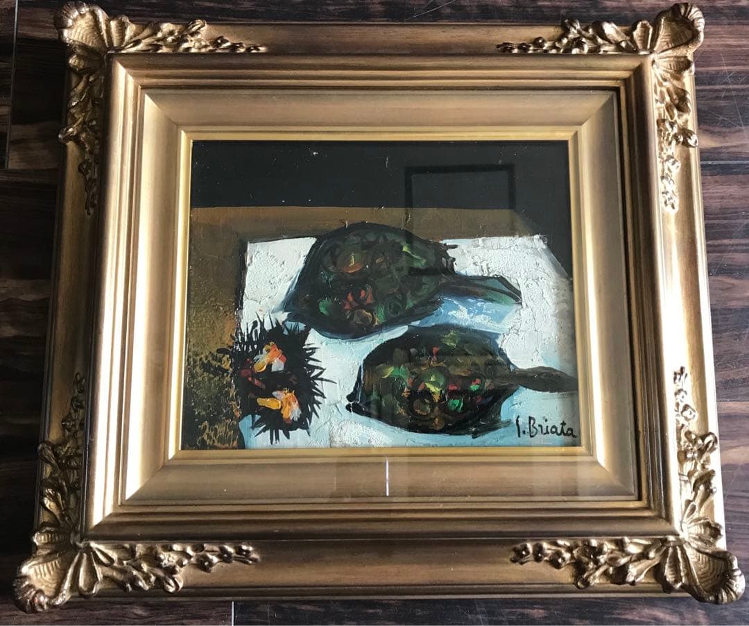 油絵 サイン有り「Les Deux TURBOTS.」油彩 油画 B