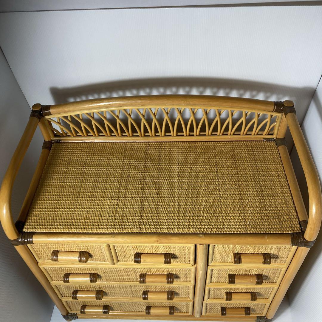 美品　ラタン チェスト　引出し9杯　籐家具 収納棚　アジアン 高品質　昭和レトロ
