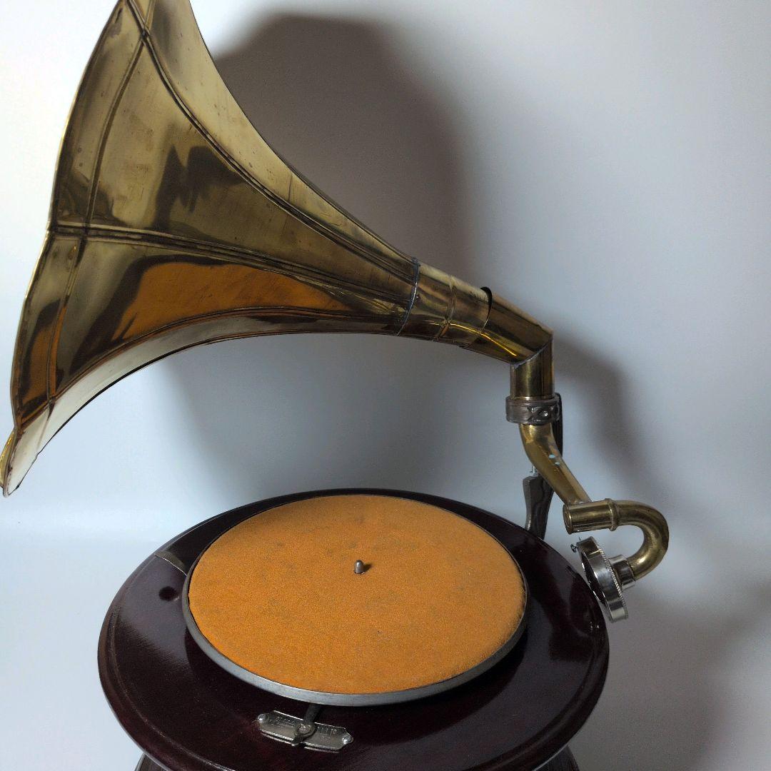 【美品・可動品】英国 アンティークラッパ型 蓄音機 レトロ 再現品