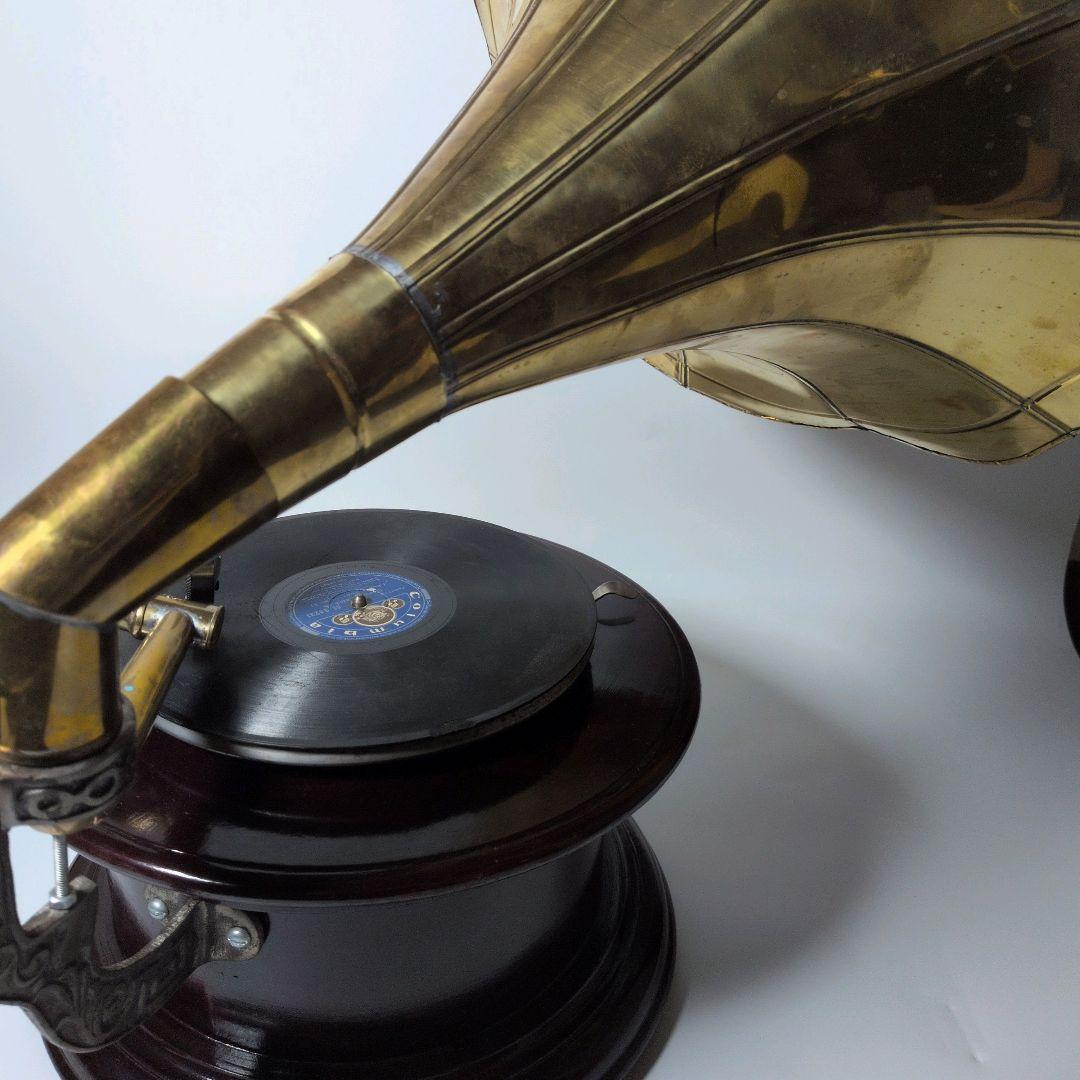 【美品・可動品】英国 アンティークラッパ型 蓄音機 レトロ 再現品