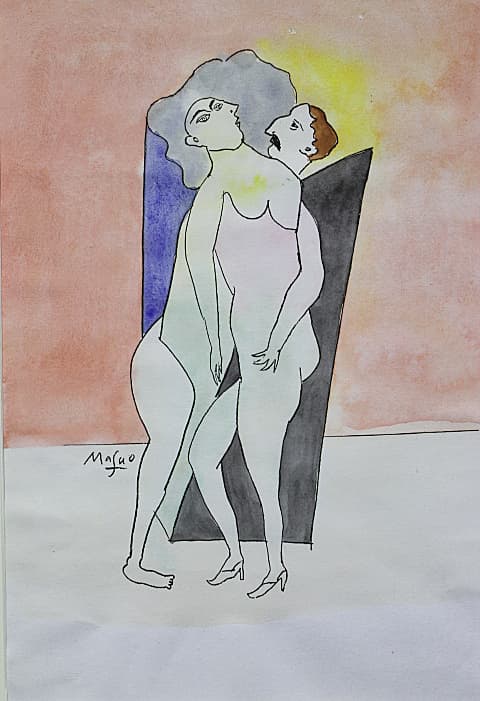 池田満寿夫【男と女】リトグラフ 水彩 刷込みサイン 真作保証有り