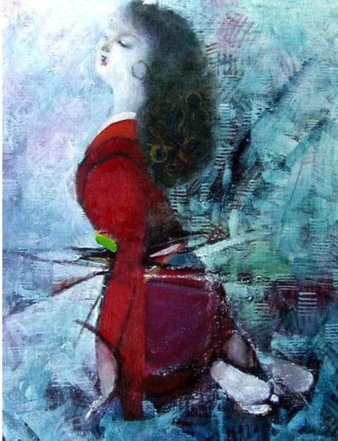 油絵 菅家令子 絵 絵画 インテリア 額付(白) F6-031201 人物 女性