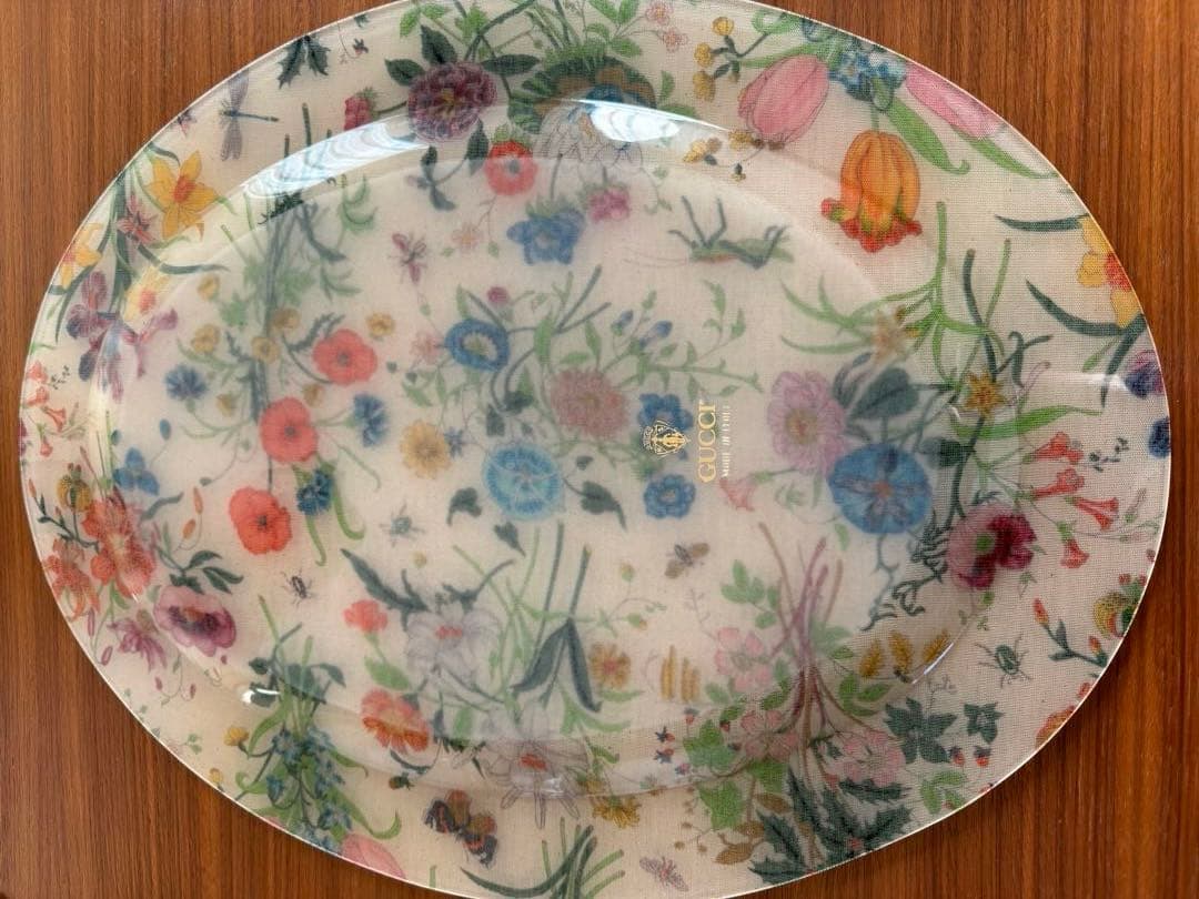 【レア】　グッチ　GUCCI 花柄　アクリルトレイ　オーバル　お盆　トレイ