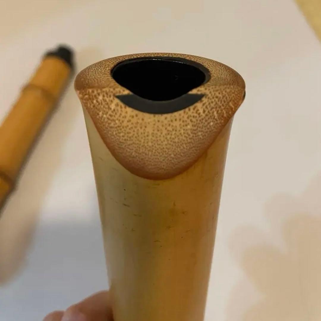 銘「渓山」尺八 54.5cm 根付 歌口インレイ 在銘 竹製 和楽器 一尺八寸
