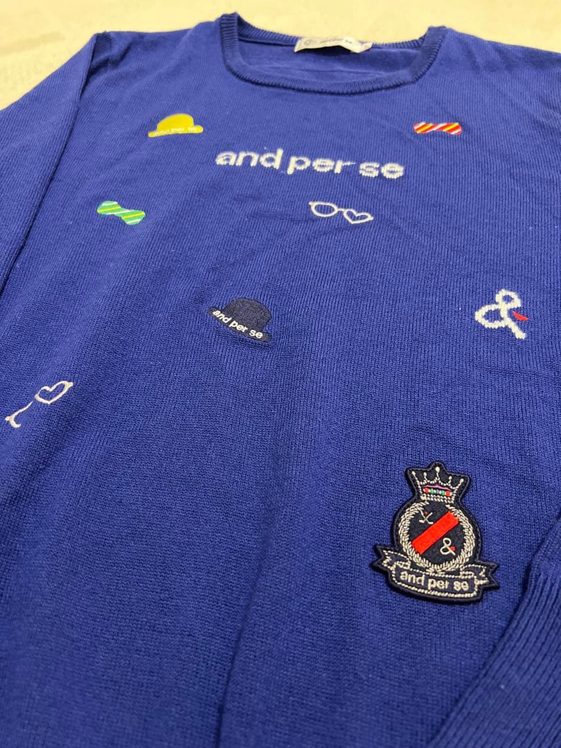 and per se 刺繍クルーネックセーター　Lサイズ