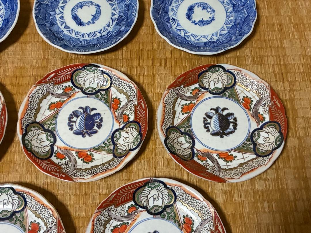 古伊万里 伊万里 染付 色絵 金彩 中皿 平皿 盛皿 八枚揃い まとめて 時代物