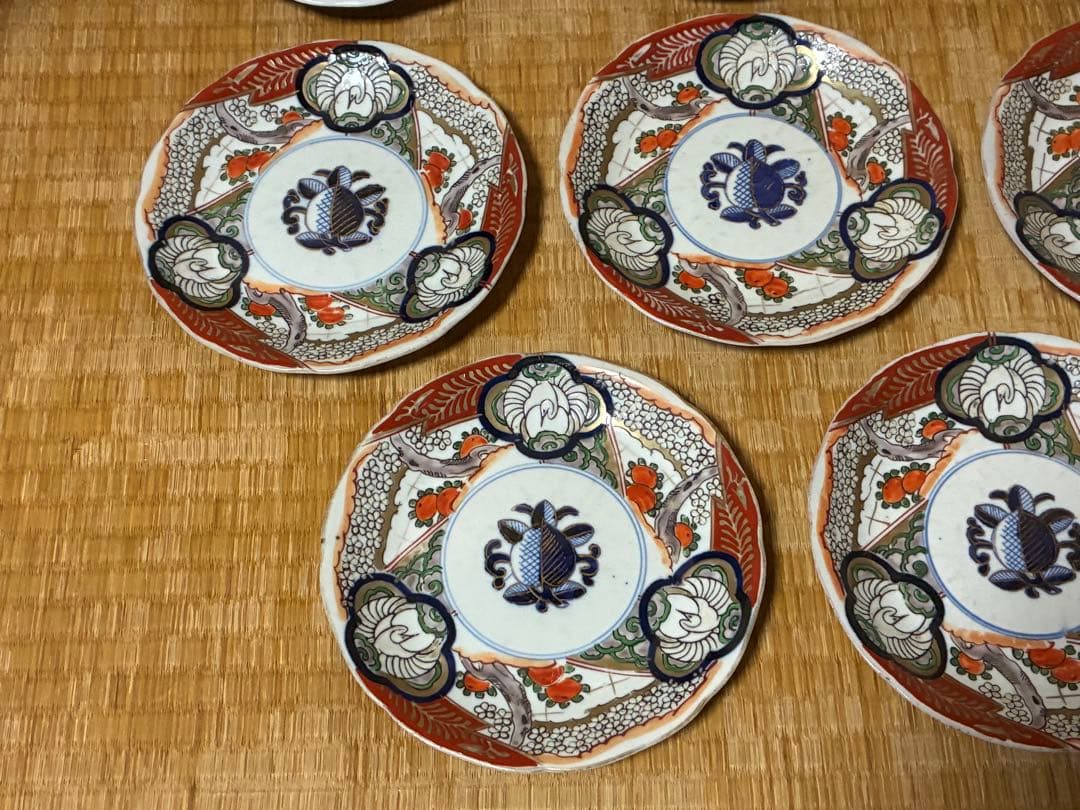古伊万里 伊万里 染付 色絵 金彩 中皿 平皿 盛皿 八枚揃い まとめて 時代物