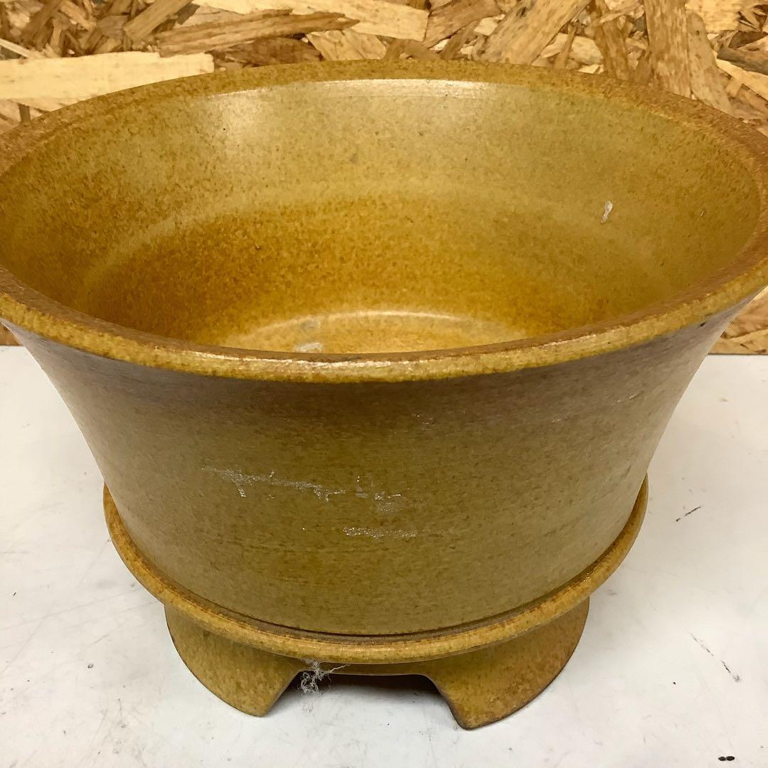 脚付き陶器植木鉢ブラウン園芸鉢（ら-99）