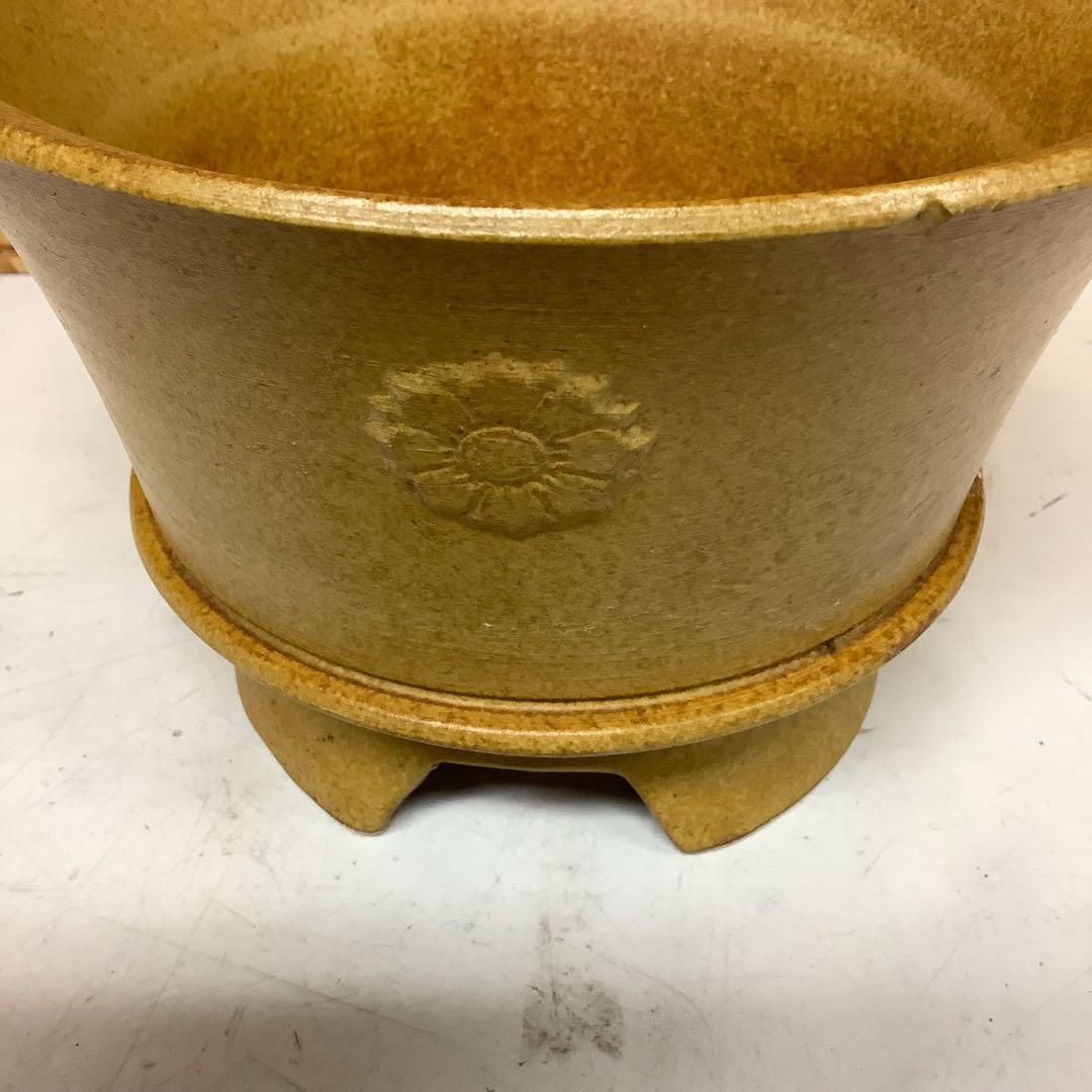脚付き陶器植木鉢ブラウン園芸鉢（ら-99）