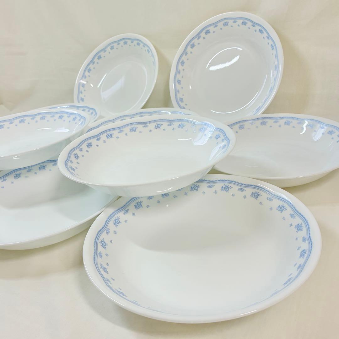 食器まとめ売りコレール深皿21.5cm10枚セット水色花柄パスタ皿シチュー皿