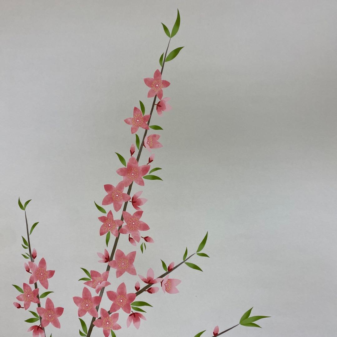 美品 掛け軸 森山観月作 桃花に小鳥図 共箱 花鳥 縁起物