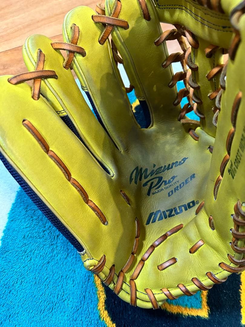ミズノプロ オーダー　軟式グローブ 外野手用　イエロー/ネイビー