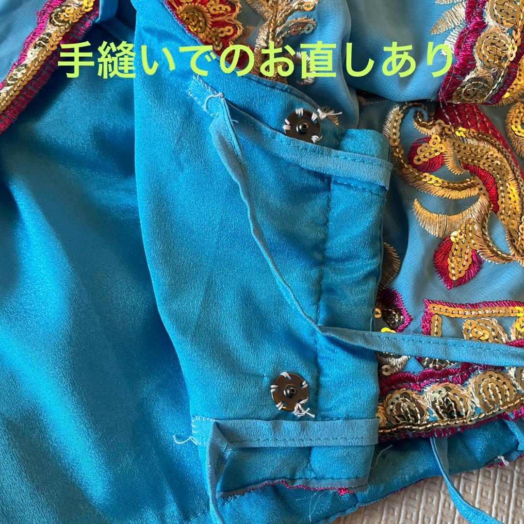 ベリーダンス衣装 インドフュージョン 4点セット ブルー 刺繍 スパンコール