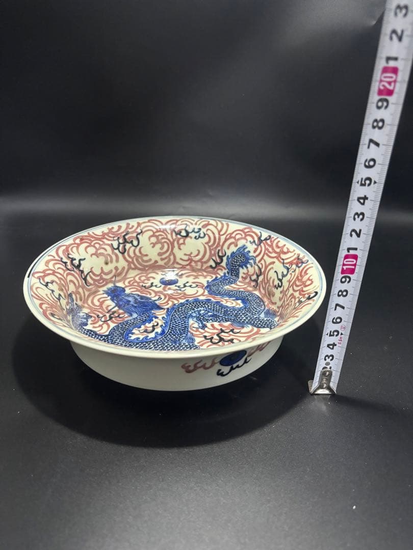 中国　明清時代 青いドラゴンの陶器ボウル