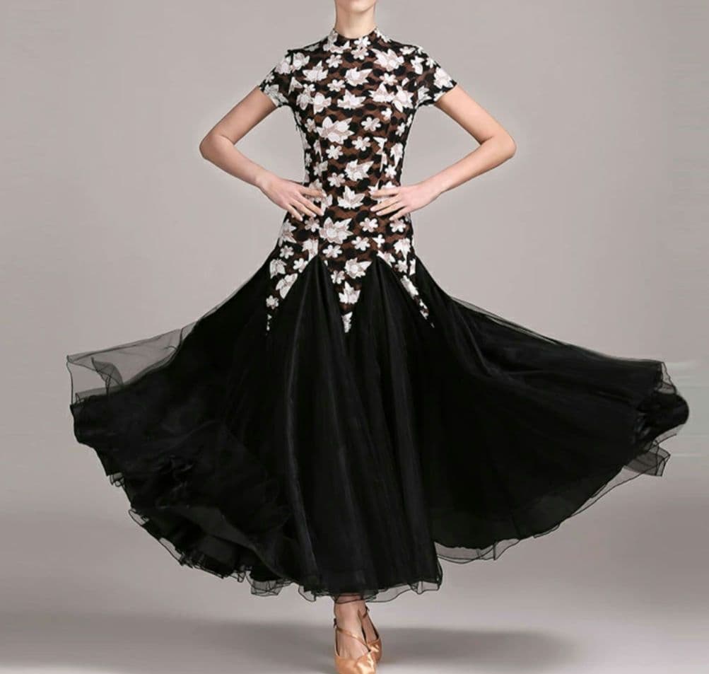 YILINFEIER 社交ダンス 刺繍 半袖ドレス 発表会 パーティ 衣装 XL