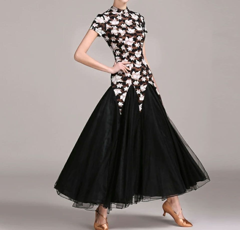 YILINFEIER 社交ダンス 刺繍 半袖ドレス 発表会 パーティ 衣装 XL