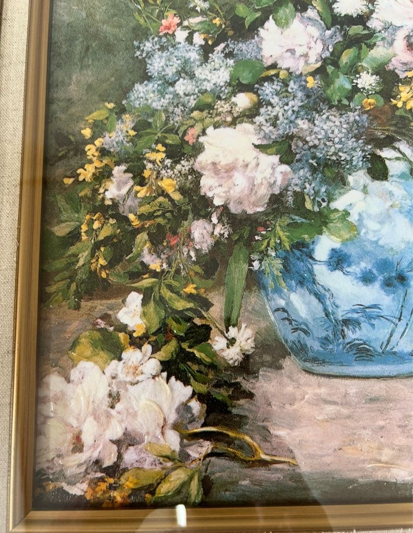 美品【ルノワール】『春の花』立体複製名画　油絵　絵画　インテリア　贈り物　新築