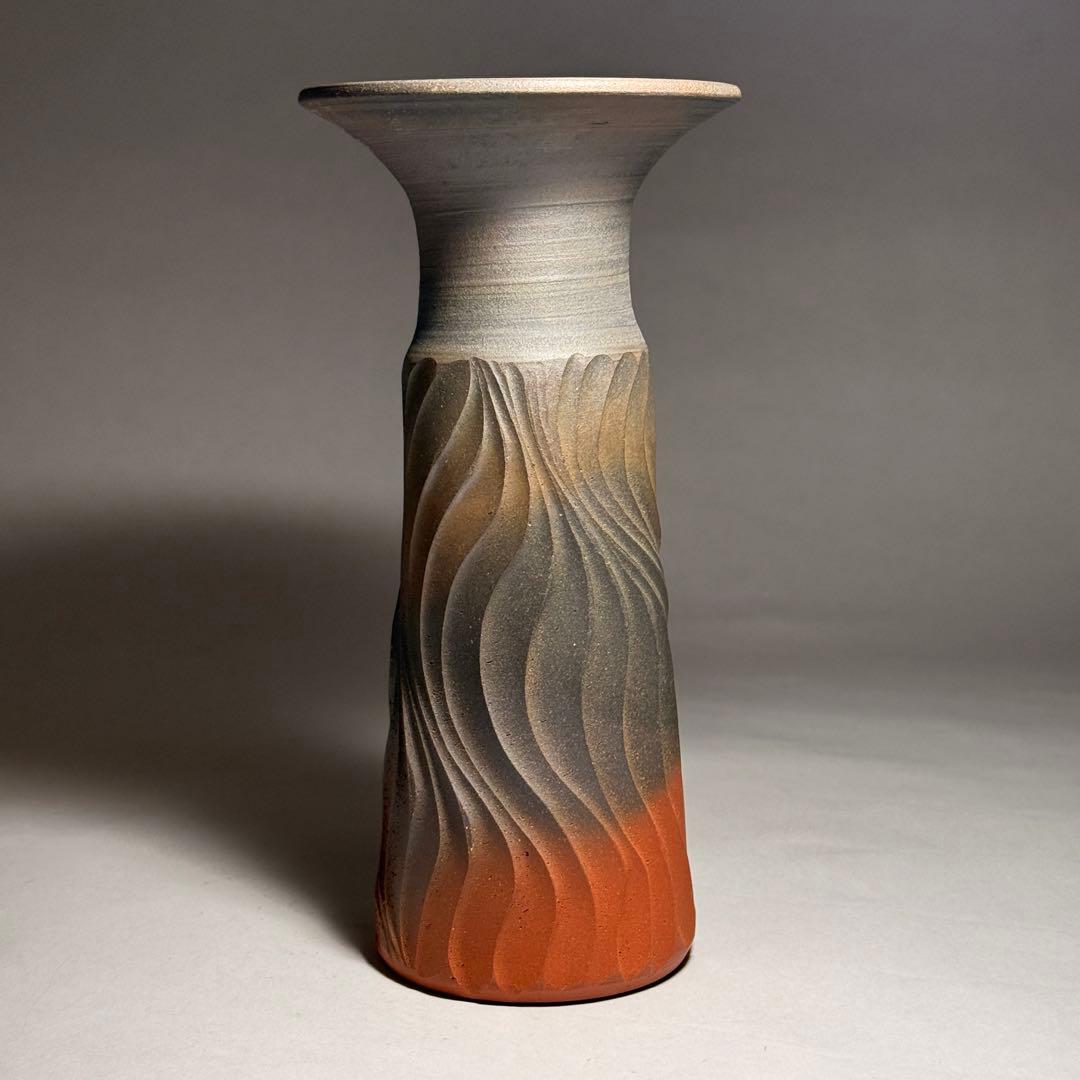 ◆【小西洋平】作 窯変花入 常滑焼 花器 花瓶 花生 茶道具 日本工芸会正会員◆
