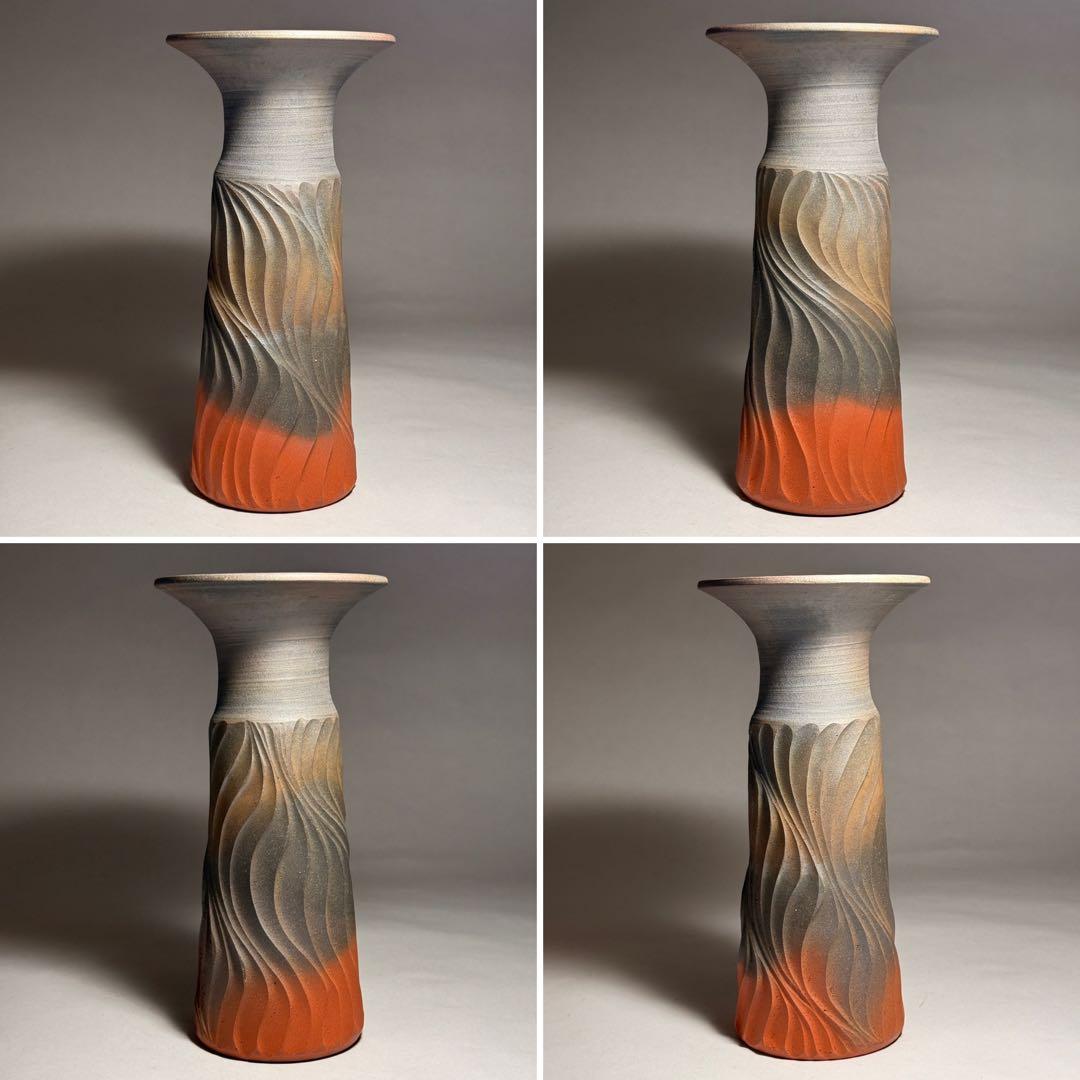 ◆【小西洋平】作 窯変花入 常滑焼 花器 花瓶 花生 茶道具 日本工芸会正会員◆