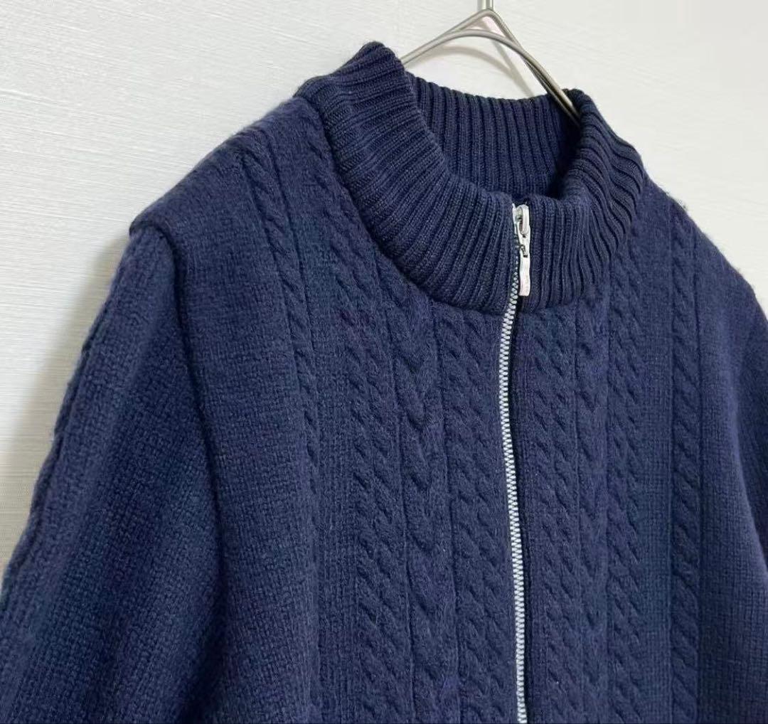 アダバット　ジップアップニット　カーディガン　ケーブル編み　ネイビー　ゴルフ