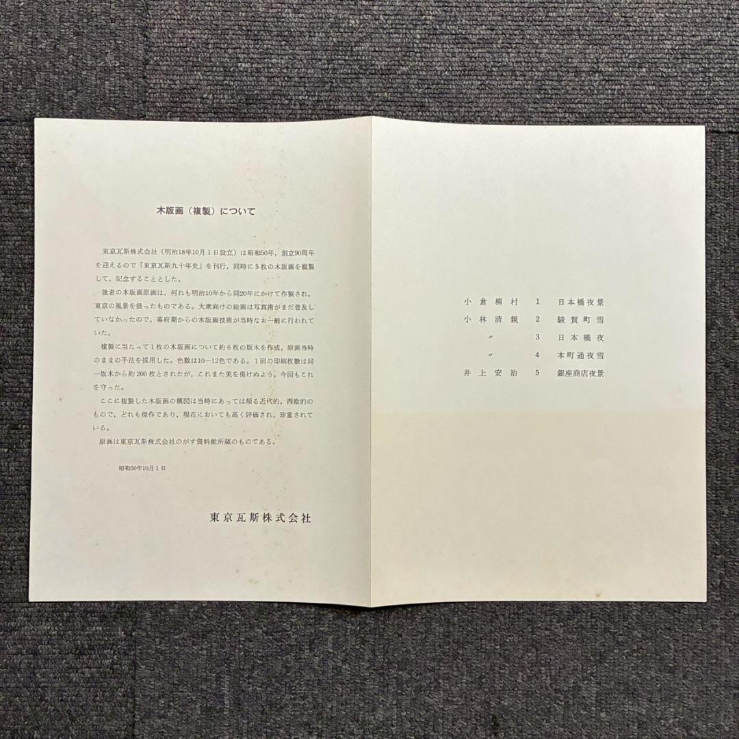 美品 東京瓦斯 創立90周年記念「東京風景」5枚揃 木版画 復刻版 小倉柳村他