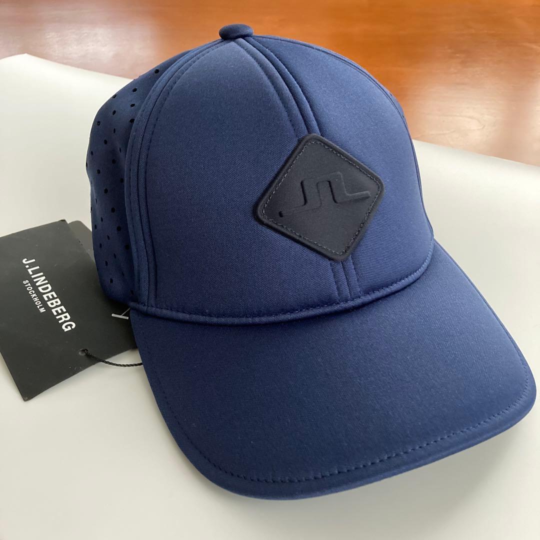 新品 J. LINDEBERG ゴルフメンズ帽子 ネイビーキャップ ロゴワッペン